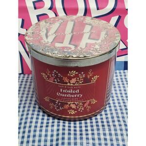 BBW Frosted Cranberry Holiday Lid Large 3 Wick Candle